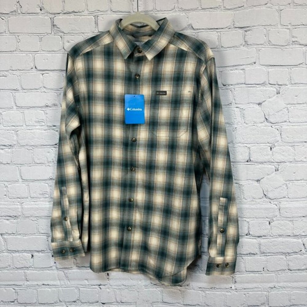 Columbia Men's Vapor Ridge Long Sleeve Shirt, Size Small, Green/Tan/Cream Plaid